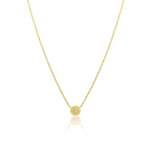 Gold Donut Bezel Set Diamond Solitaire Necklace